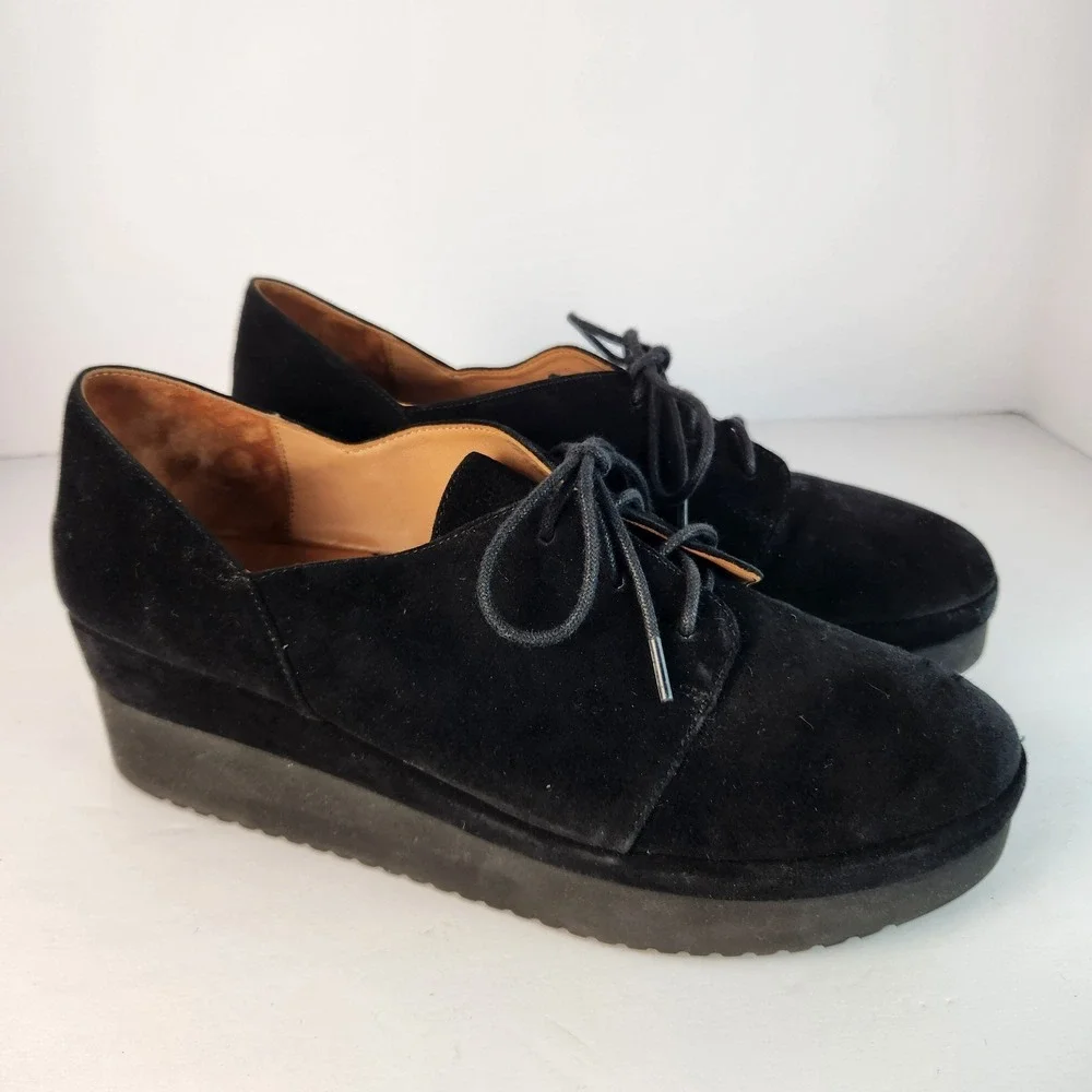 L'AmourDes Pieds Women's Casual Lace-up Black‎ Suede Platform Shoes Size 10M